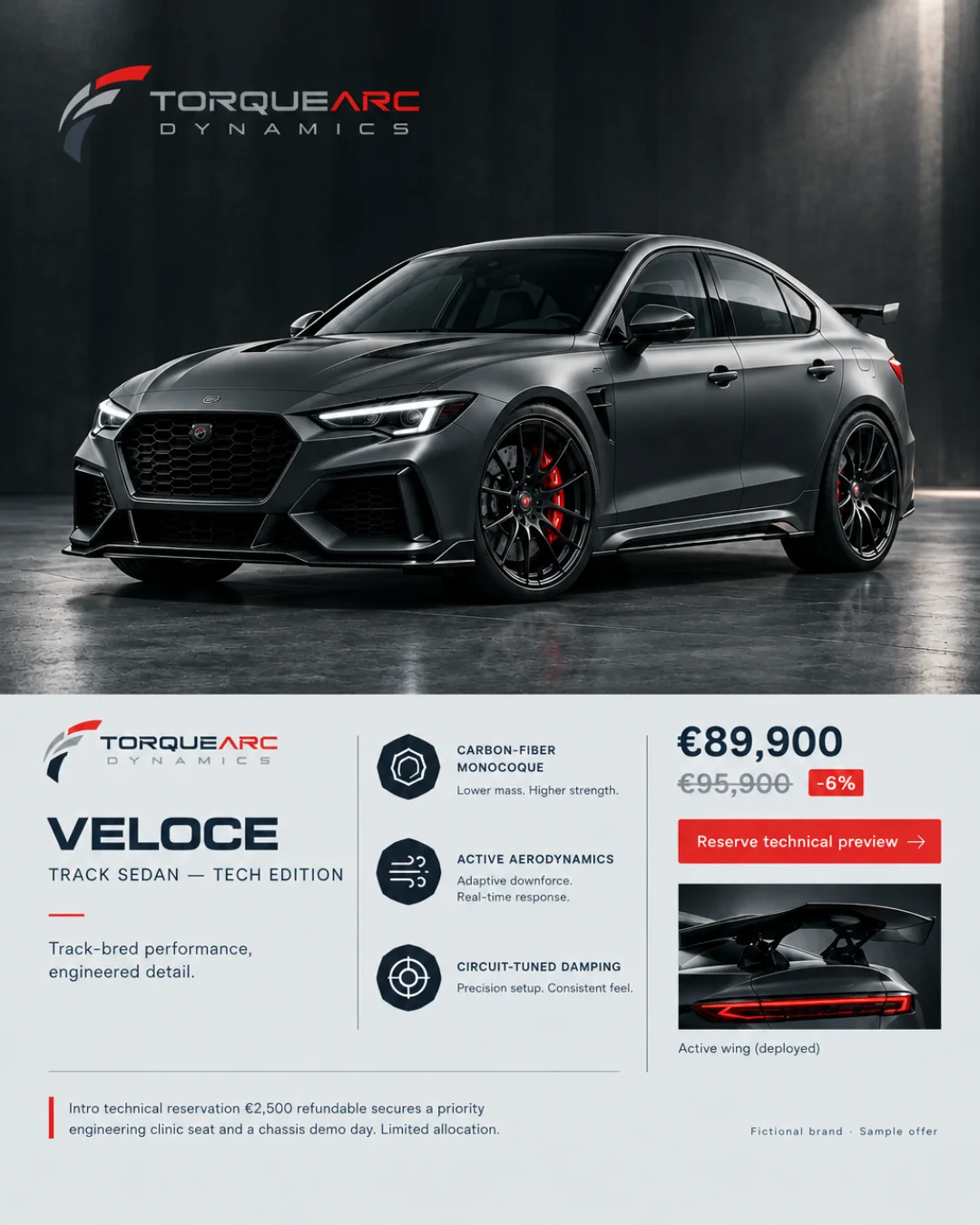 TorqueArc Veloce Sedán de Pista — Edición Técnica · 4:5