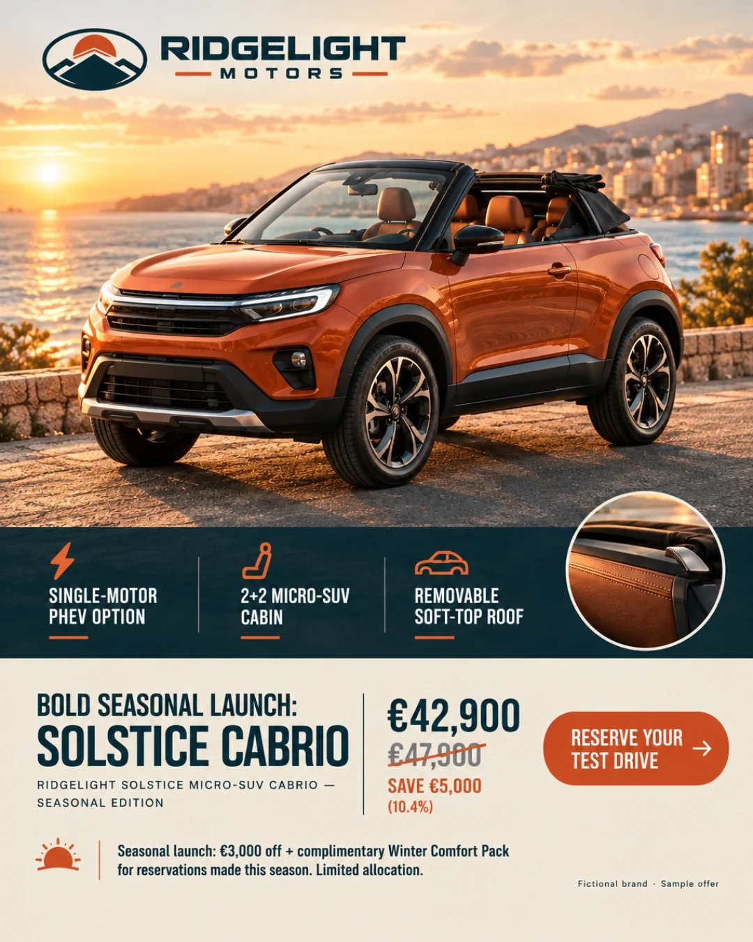 RidgeLight Solstice Micro‑SUV Cabrio — Edición Estacional · 4:5
