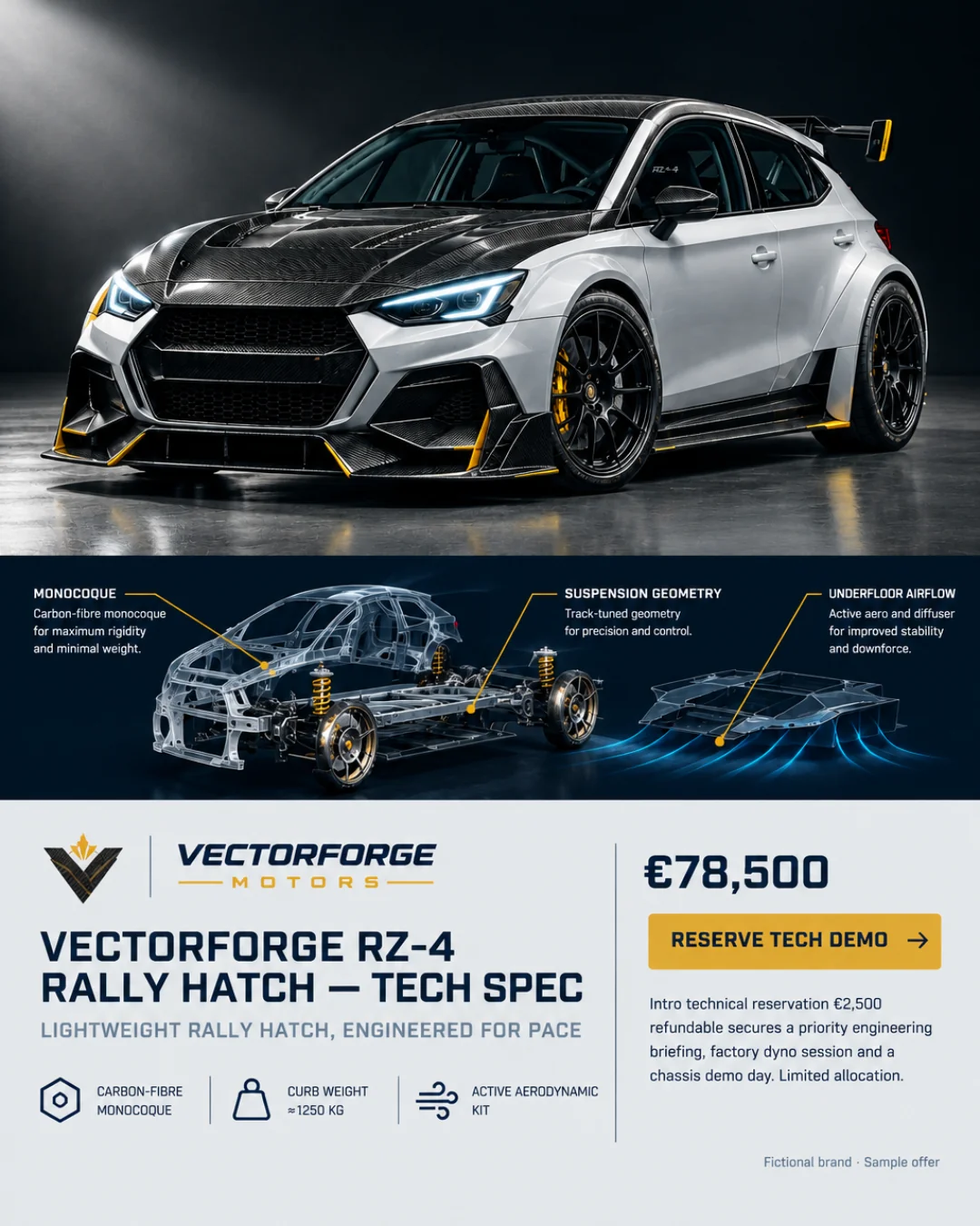 VectorForge RZ‑4 Rally Hatch — Especificación Técnica · 4:5