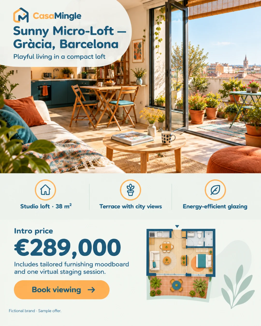 Micro-loft soleado — Gràcia, Barcelona · 4:5