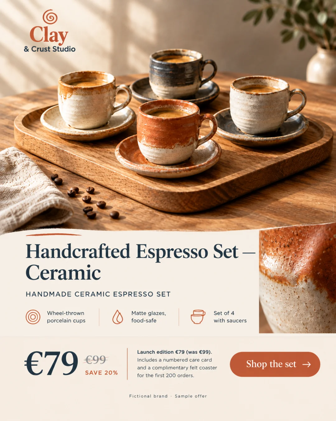 Juego de espresso hecho a mano — Cerámica · 4:5