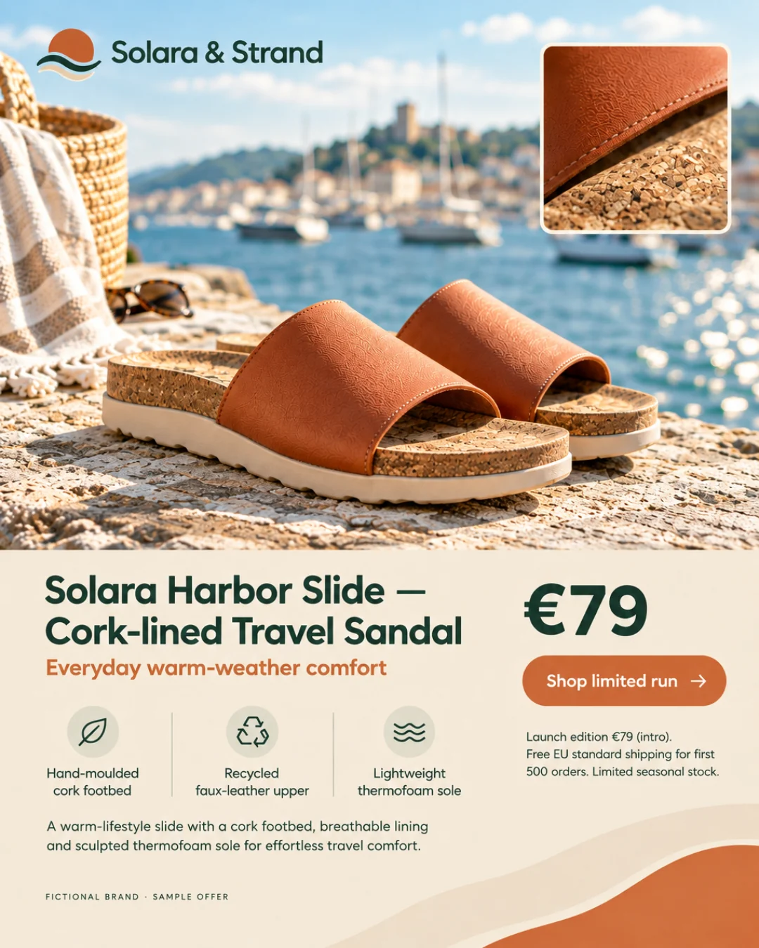 Solara Harbor Slide — Sandalia de viaje con corcho · 4:5