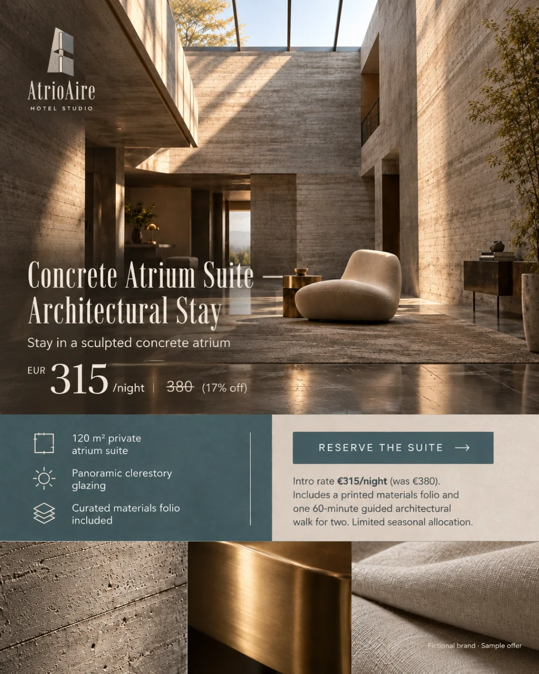 Suite Atrio de Hormigón — Estancia Arquitectónica · 4:5