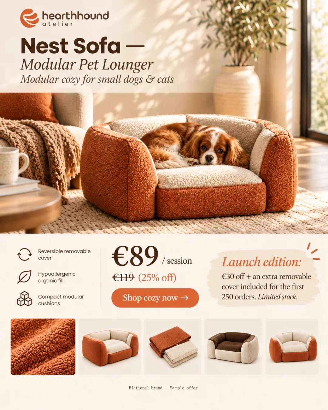 Sofá Nido — Tumbona modular para mascotas · 4:5