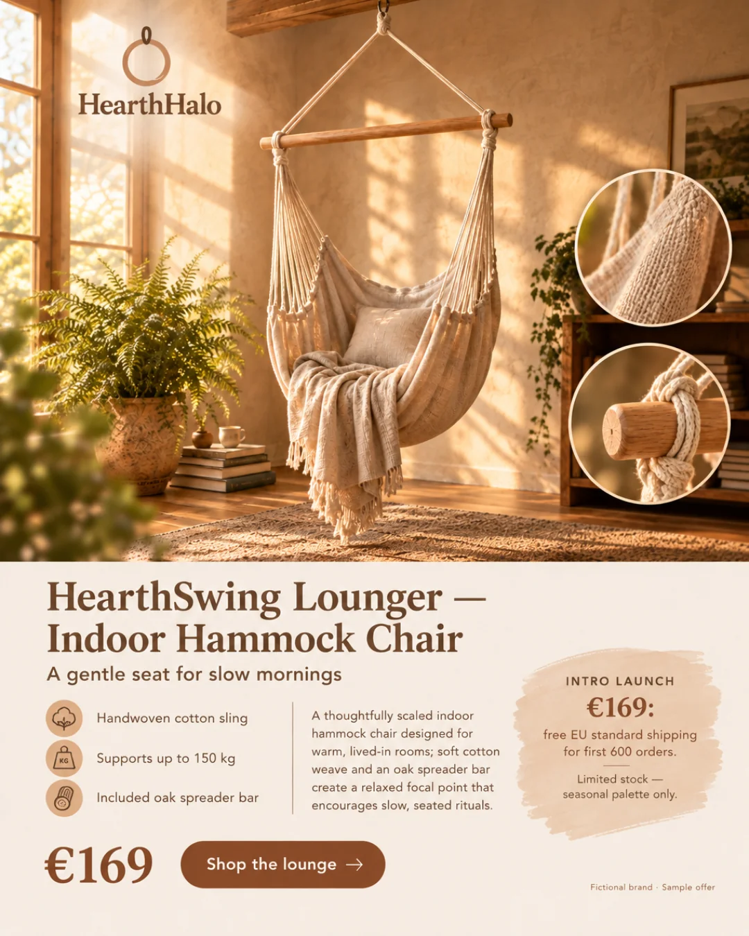 HearthSwing Lounger — Silla hamaca de interior · 4:5