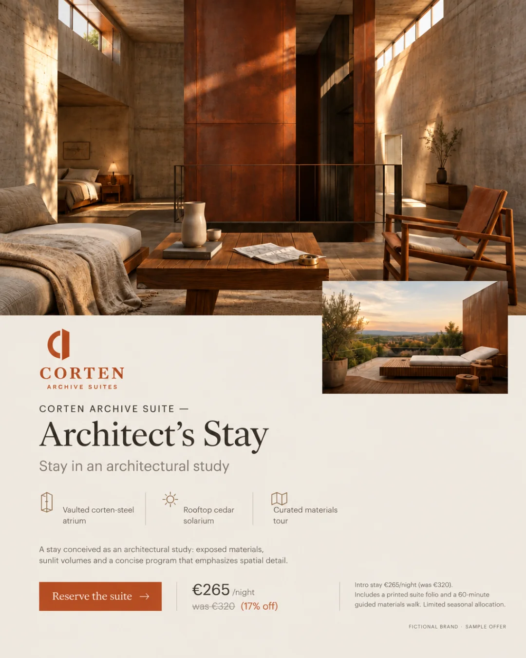 Suite Archivo Corten — Estancia de arquitecto · 4:5
