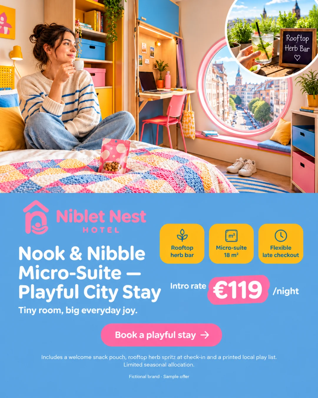 Nook & Nibble Micro‑Suite — Estancia urbana lúdica · 4:5