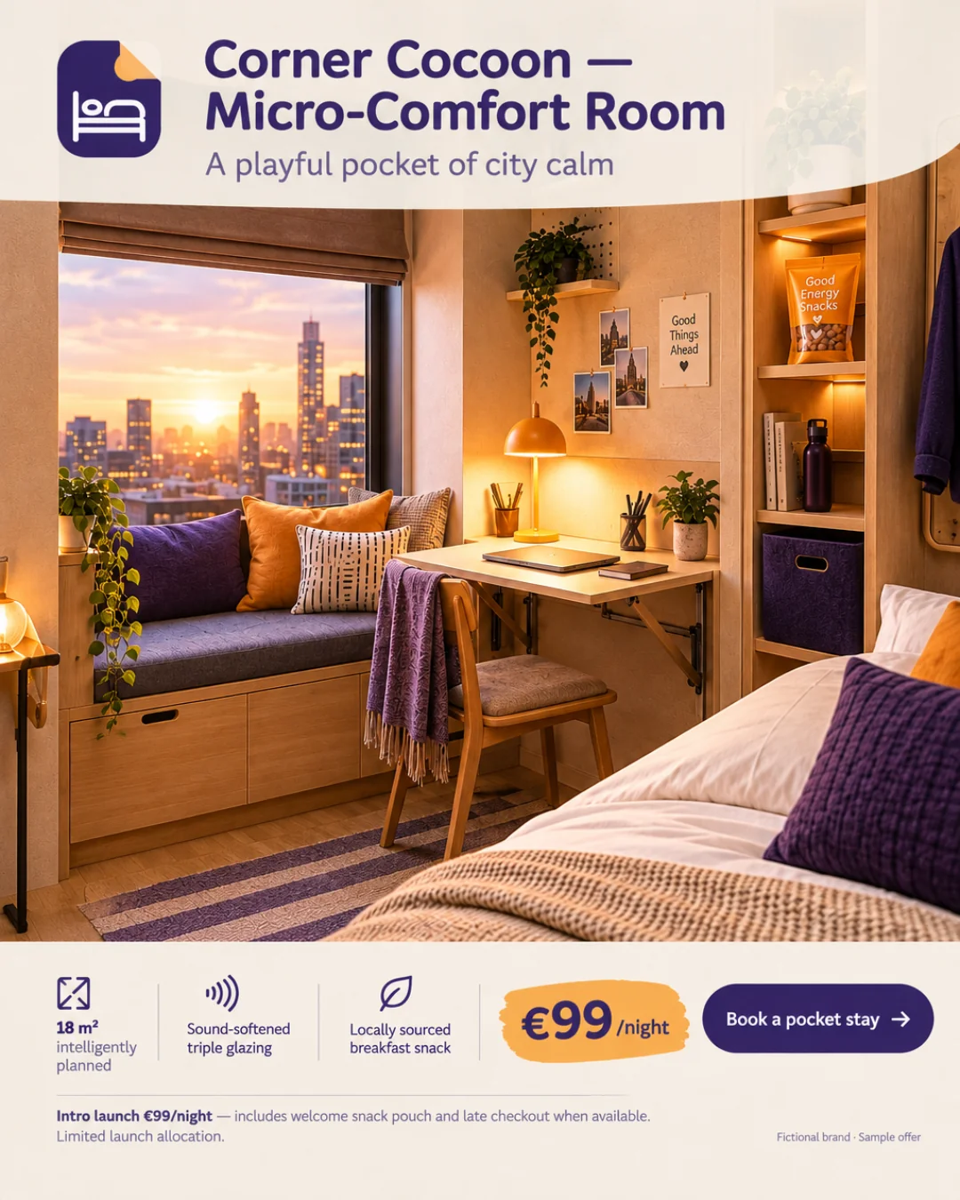 Rincón Cocoon — Habitación Micro‑Confort · 4:5