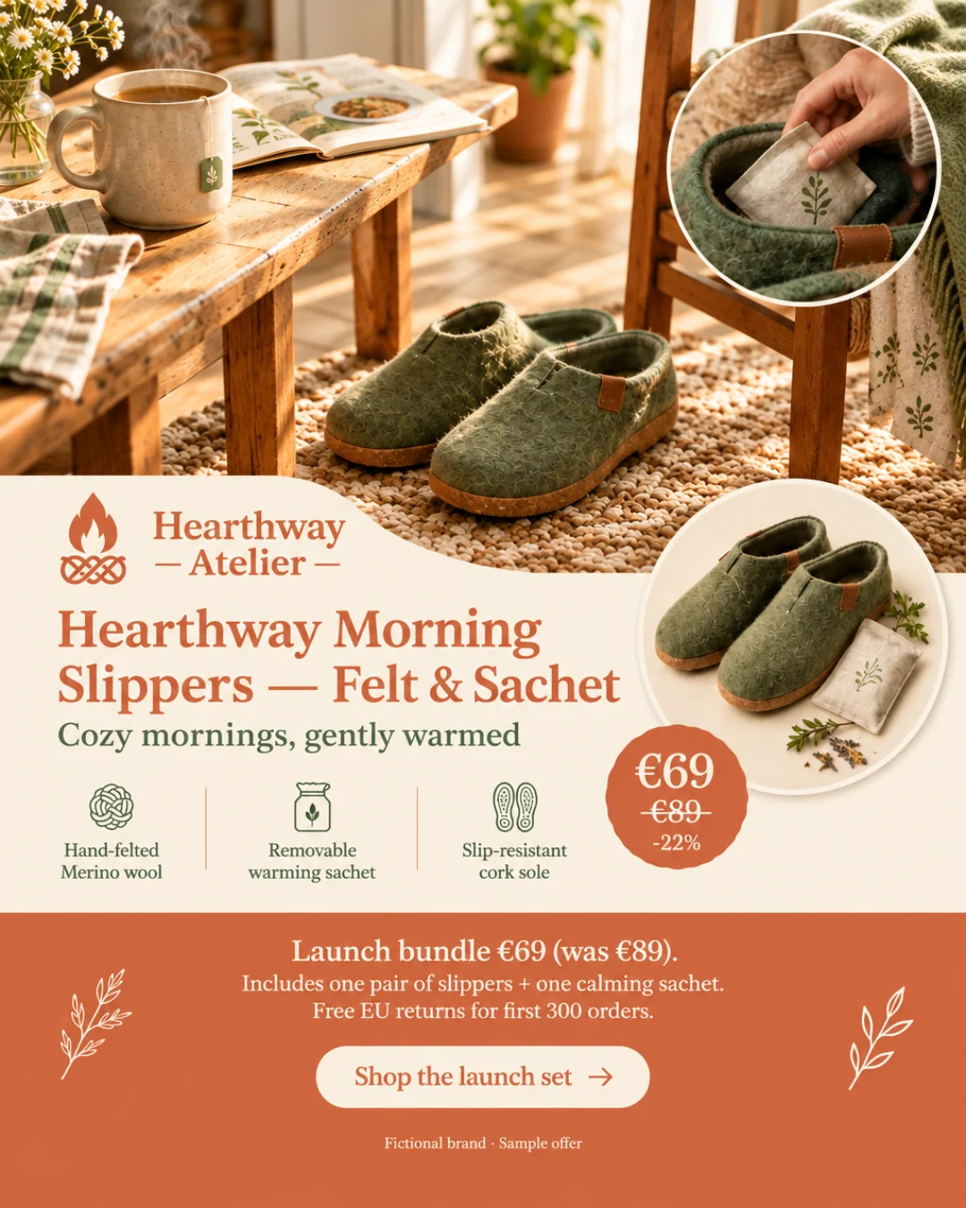 Pantuflas Hearthway Morning — Fieltro y Saquito · 4:5