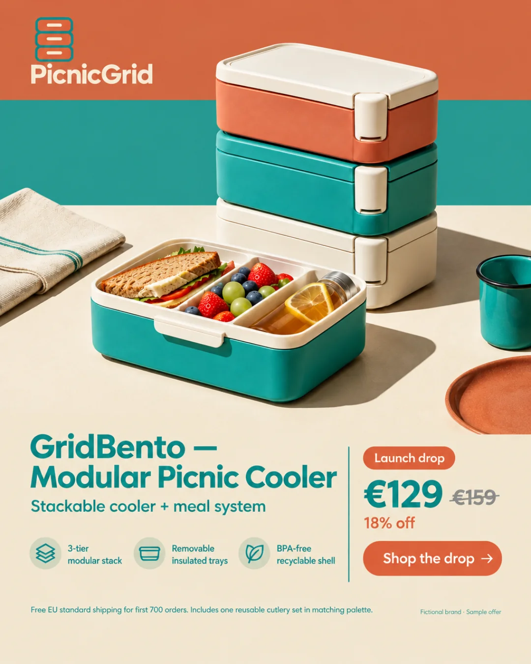 GridBento — Nevera Modular para Picnic · 4:5