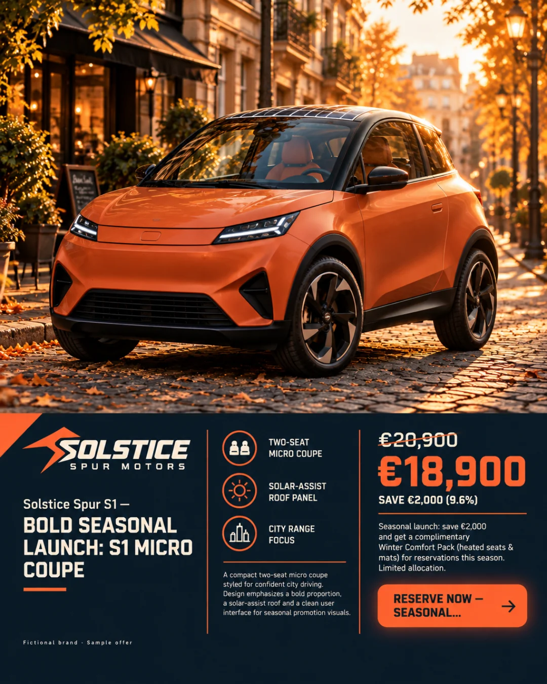 Solstice Spur S1 — Micro Coupé Urbano · 4:5