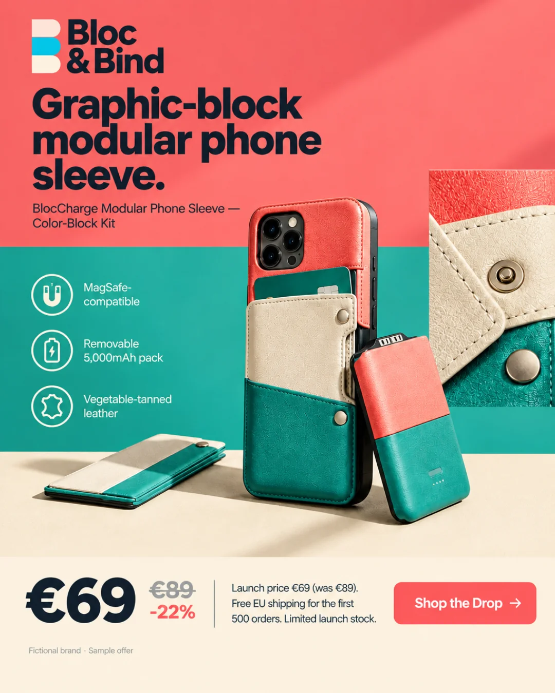 BlocCharge Funda Modular — Kit Color‑Block · 4:5