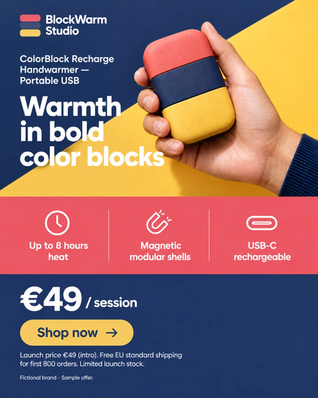 Calentador Portátil ColorBlock — Recargable USB · 4:5